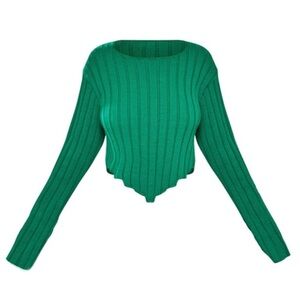Pretty Little Thing Plus Bright Green Chunky Knit Dip Hem Crop Top XXL NWT